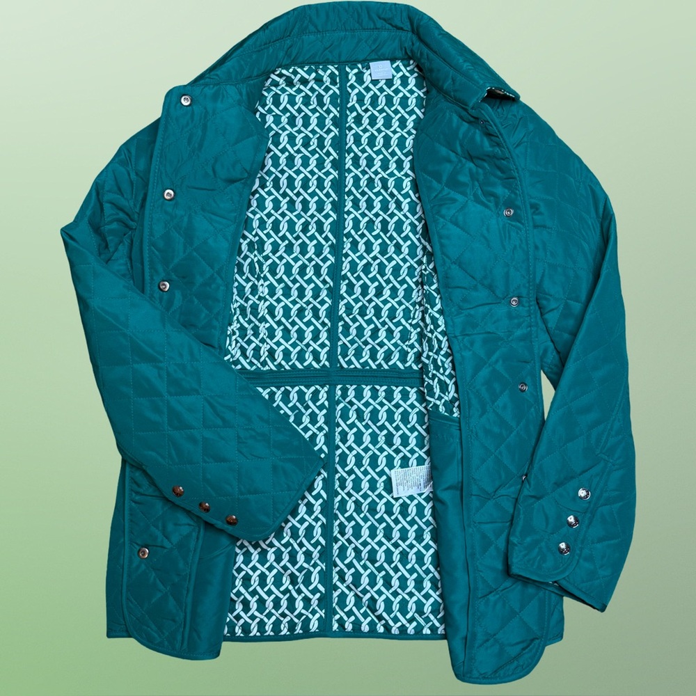 Chico’s Green Quilted Jacket with White Pattern